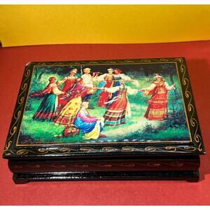 Fedoskino Lacquer Box Horovod Russian Jewelry Box Wooden
